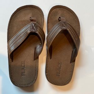 Children’s Place Size 12 Brown Leather Flip Flops, New